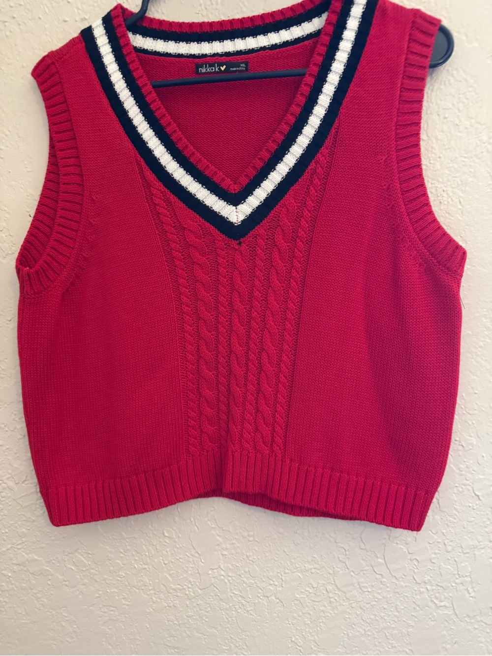 Red Cable-Knit V-Neck Muscle Tee by Nikkas V